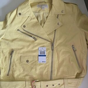 Michael Kors Yellow Leather Moto Jacket with Belt